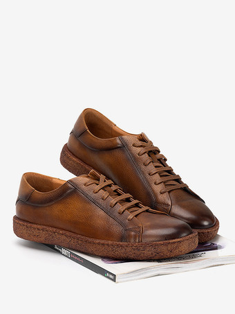 メンズスニーカー ファッション 牛革 ラウンドトゥ ダメージ加工 カジュアルシューズ