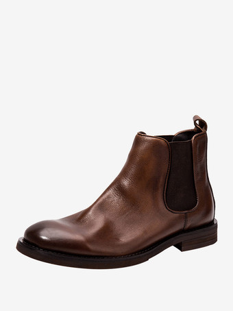 メンズブーツ チェルシーブーツ コーヒーブラウン 牛革 ラウンドトゥ アンクルブーツ