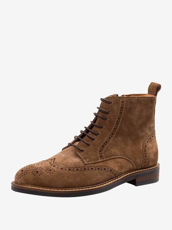 メンズブーツ レースアップ アンクル ワークブーツ コーヒーブラウン 牛革 ラウンドトゥブーツ