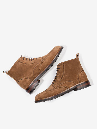 メンズブーツ レースアップ アンクル ワークブーツ コーヒーブラウン 牛革 ラウンドトゥブーツ