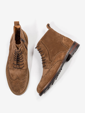 メンズブーツ レースアップ アンクル ワークブーツ コーヒーブラウン 牛革 ラウンドトゥブーツ