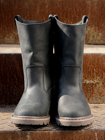 メンズ スリッポンブーツ 牛革 カジュアル コーヒーブラウン ミッドカーフブーツ