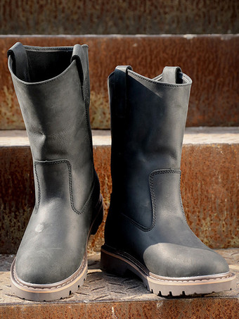 ブラック メンズ スリッポンブーツ 牛革 カジュアル コーヒーブラウン ミッドカーフブーツ