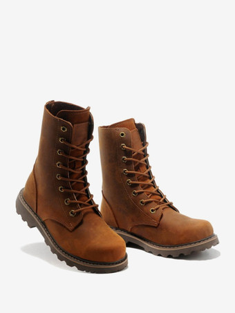 メンズ ワークブーツ 牛革 カジュアル タン レースアップ ミッドカーフブーツ