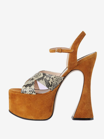 OrangeDamen Plateausandalen mit Absatz offene Zehenpartie Schlangenmuster speziell geformter Absatz