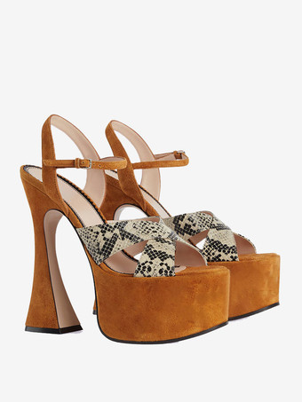 Damen Plateausandalen mit Absatz offene Zehenpartie Schlangenmuster speziell geformter Absatz