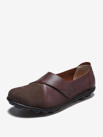 ブラウン レディースカジュアルシューズ ラウンドトゥ バレエフラット