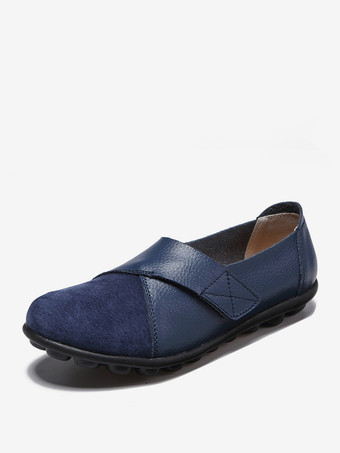 ディープブルーレディースカジュアルシューズ ラウンドトゥ バレエフラット