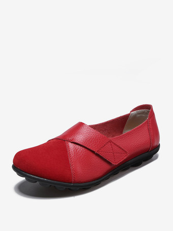 レッド レディースカジュアルシューズ ラウンドトゥ バレエフラット