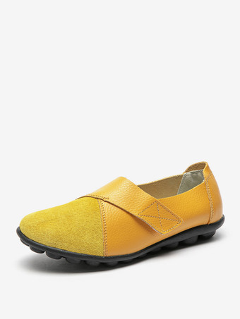 イエローレディースカジュアルシューズ ラウンドトゥ バレエフラット