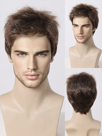 ブラウン メンズウィッグ ショートストレート ダークブラウン コスプレウィッグ