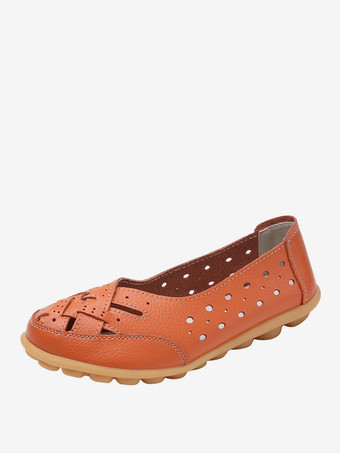 OrangeFlache Schuhe für Damen mit Cut-Outs runder Zehenpartie zum Reinschlüpfen Ballerinas
