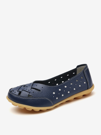 Dunkelblau Flache Schuhe für Damen mit Cut-Outs runder Zehenpartie zum Reinschlüpfen Ballerinas