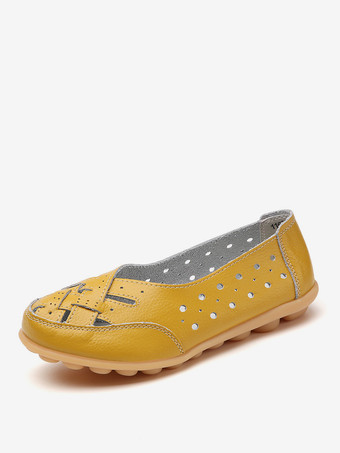 GelbFlache Schuhe für Damen mit Cut-Outs runder Zehenpartie zum Reinschlüpfen Ballerinas
