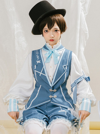 Gothic Lolita Bloomers Lace Ruffles Hearts Pattern Blue Lolita Shorts