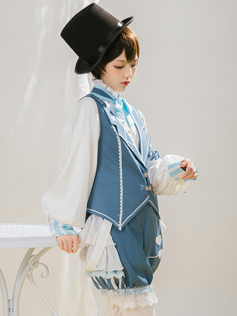 Gothic Lolita Bloomers Lace Ruffles Hearts Pattern Blue Lolita Shorts