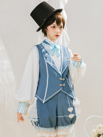 Gothic Lolita Bloomers Lace Ruffles Hearts Pattern Blue Lolita Shorts