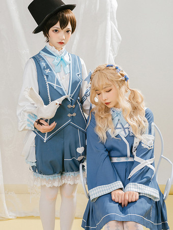 Gothic Lolita Bloomers Lace Ruffles Hearts Pattern Blue Lolita Shorts