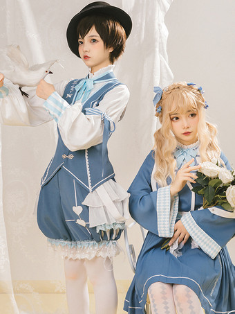 Gothic Lolita Bloomers Lace Ruffles Hearts Pattern Blue Lolita Shorts