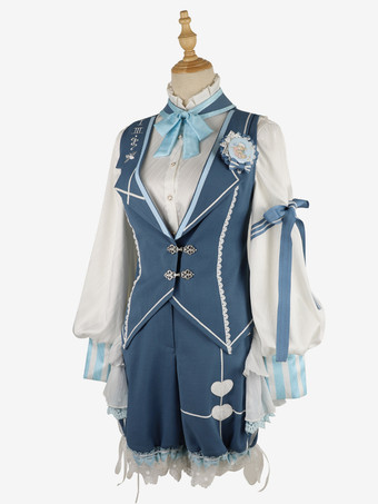 Blue Gothic Lolita Bloomers Lace Ruffles Hearts Pattern Blue Lolita Shorts