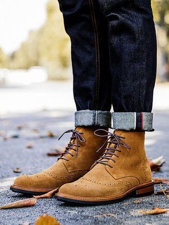 メンズシューズ ワークブーツ オックスフォードブーツ 牛革 シック カーキ レースアップ アンクルブーツ