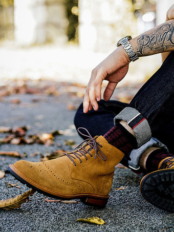 メンズシューズ ワークブーツ オックスフォードブーツ 牛革 シック カーキ レースアップ アンクルブーツ