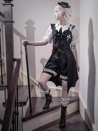 ロリータ スペシャル ロリータ トップ ベスト コスチューム ゴシック ブラック ノースリーブ ボタン