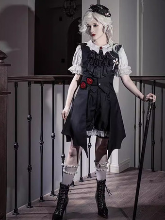 ロリータ スペシャル ロリータ トップ ベスト コスチューム ゴシック ブラック ノースリーブ ボタン