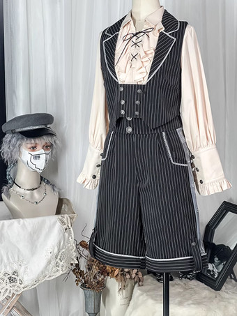ロリータ スペシャル ロリータ トップ ベスト コスチューム ゴシック ブラック ノースリーブ ボタン ストライプ