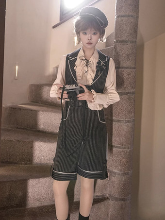 ロリータ スペシャル ロリータ トップ ベスト コスチューム ゴシック ブラック ノースリーブ ボタン ストライプ