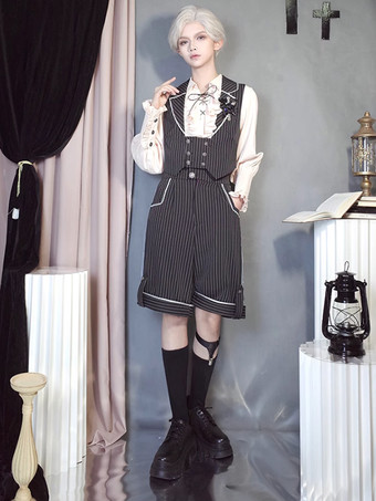 ロリータ スペシャル ロリータ トップ ベスト コスチューム ゴシック ブラック ノースリーブ ボタン ストライプ