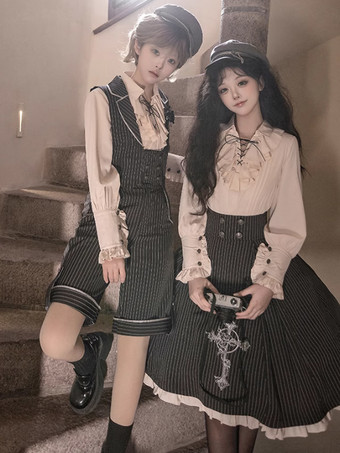 ロリータ スペシャル ロリータ トップ ベスト コスチューム ゴシック ブラック ノースリーブ ボタン ストライプ