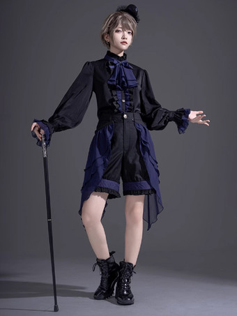 ゴシックロリータブラウス フリル 長袖ブラウス ロリータトップ 黒ロリータシャツ