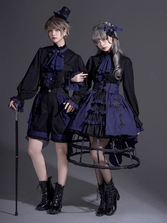 Chemisiers gothiques Lolita Chemisier à volants à manches longues Haut Lolita Chemise Lolita noire