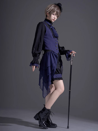 ロリータ スペシャル ロリータ トップ ベスト コスチューム ゴシック ブルー ノースリーブ ボタン ジャカード