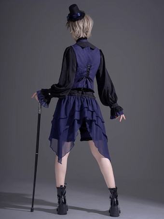 ロリータ スペシャル ロリータ トップ ベスト コスチューム ゴシック ブルー ノースリーブ ボタン ジャカード