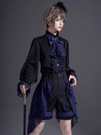 ゴシックロリータブラウス フリル 長袖ブラウス ロリータトップ 黒ロリータシャツ