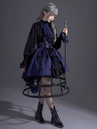 ゴシックロリータブラウス フリル 長袖ブラウス ロリータトップ 黒ロリータシャツ