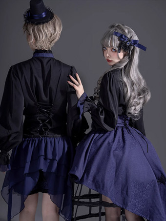ゴシックロリータブラウス フリル 長袖ブラウス ロリータトップ 黒ロリータシャツ