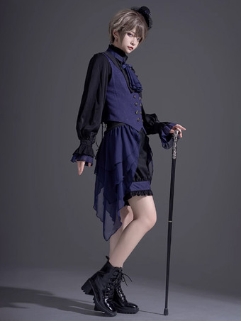 ゴシックロリータブルマーブラックフリルストレートロリータショーツ