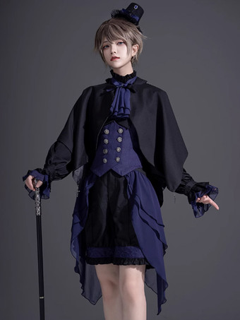 ゴシックロリータブルマーブラックフリルストレートロリータショーツ