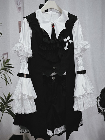 ロリータ スペシャル ロリータ トップ ベスト コスチューム ゴシック ブラック ノースリーブ ボタン