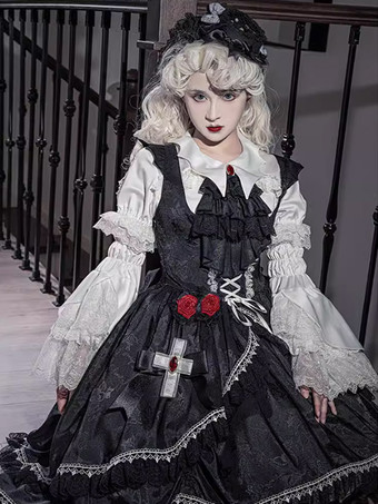 ゴシックロリータブラウス レースアップ フリル 半袖ブラウス ロリータトップ ホワイトロリータシャツ