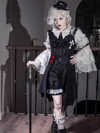 ゴシックロリータブルマーフリルストレートブラックロリータショーツ