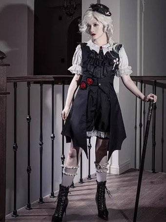 ゴシックロリータブルマーフリルストレートブラックロリータショーツ