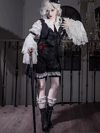 ゴシックロリータブルマーフリルストレートブラックロリータショーツ