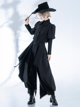 ブラック ゴシックロリータコート ブラックコート リボン レース フリル オーバーコート ポリエステル 秋 ロリータ アウター