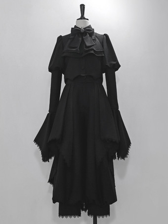 ゴシックロリータコート ブラックコート リボン レース フリル オーバーコート ポリエステル 秋 ロリータ アウター