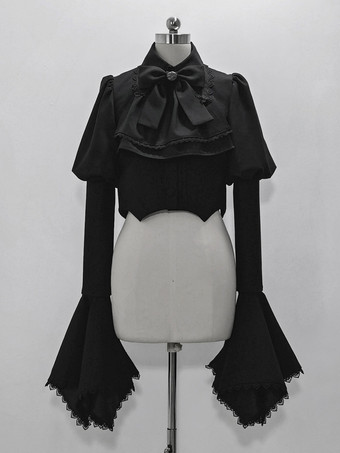 ゴシックロリータコート ブラックコート リボン レース フリル オーバーコート ポリエステル 秋 ロリータ アウター