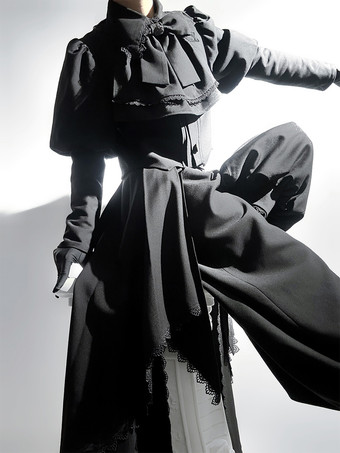 ゴシックロリータコート ブラックコート リボン レース フリル オーバーコート ポリエステル 秋 ロリータ アウター